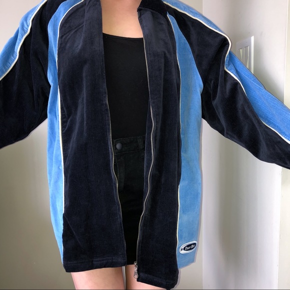 Corduroy Blue Striped Sporty Jacket - Picture 1 of 6